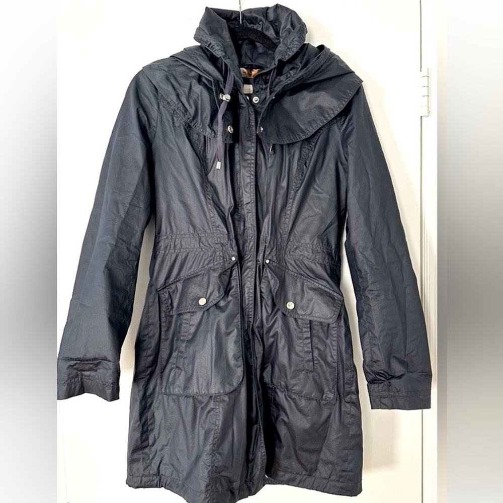 Laundry by Shelli Segal Women Navy Blue Waxed Trench Rain Coat Jacket Size S EUC